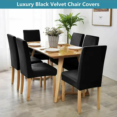 $13.99 • Buy Thick Velvet Dining Chair Covers Slip Covers Dining Room Chairs Cover 2/4/6 Pack