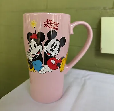 Vintage Disney Mickey & Minnie Mouse Tall Pink 14oz Coffee Tea Latte Mug! • $21.99