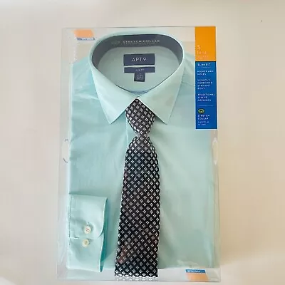 NWT APT.9 Men's Beach Blue Tie + Slim Dress Shirt Combo Pack 14-14.5 32/33 Small • $38.66