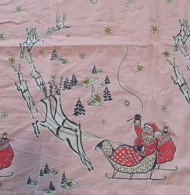 Curtain Or Fabric Christmas Santa Pink MCM Atomic Vtg 50s Rectangle 64Wx28L  • $50