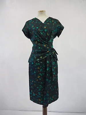 £11 • Buy True Vintage 1950s 1960s Green Mid Century Print Wiggle Dress 12