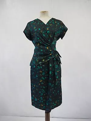 £11 • Buy True Vintage 1950s 1960s Green Mid Century Print Wiggle Dress 12