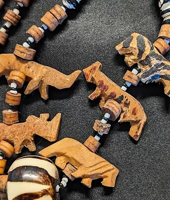 Unique Vintage Natural Wood Animal Bead African Necklace • $10.99