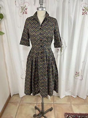 Vtg 50s Mode O' Day Dress Pin Up Rockabilly Shirtdress Cotton Floral Print 4/XS • $89