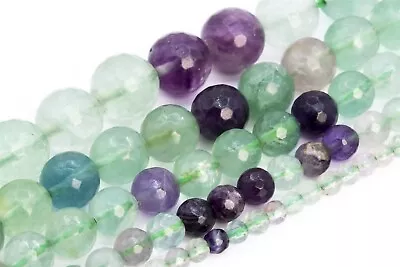 Natural Multicolor Fluorite Beads Grade AAA Micro Faceted Round Loose Bead 6/8MM • $7.22