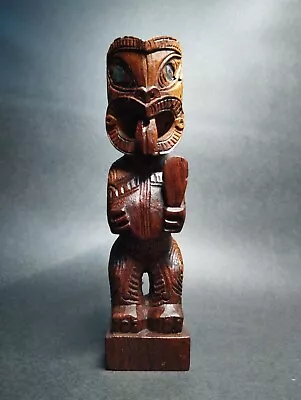  Tiki Maori Hand Carved Wooden Statue New Zealand Abalone Shell  • $80