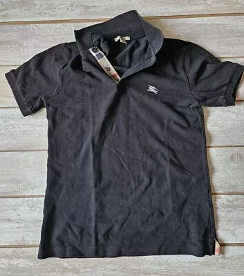 Burberry Polo Shirt Mens Small Black Classic Fit Short Sleeve Cotton Faded • $29.97