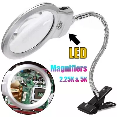 Clip On Metal Magnifying Glass Light Led Lamp Magnifier Reading Books Reading US • $16.48