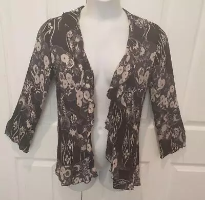 CITRON SANTA MONICA Silk Floral Cascading Open Front Cardigan Jacket M • $34