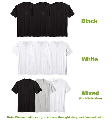 $10.99 • Buy 3 Pack Mens 100% Cotton Tagless Crew Round V-Neck T-Shirt Undershirt Tee White