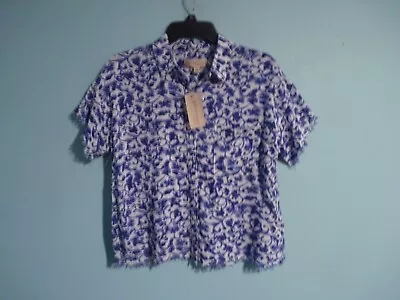 Philosophy By Republic Short Sleeve Button Up FLORAL PRINT FRINGE TRIMMED M NWT • $12.99