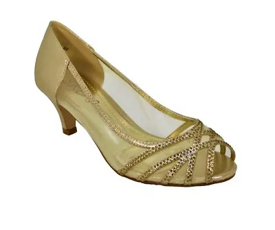 Womens Wedding Bridal Ladies Prom Shoes Low Heel Bridesmaid Evening Sandals Size • £9.99