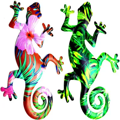 2pcs Metal Gecko Wall DecorGarden Ornaments Wall Outdoor Fence Sculpture Decor • £9.49