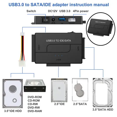 $31.99 • Buy USB 3.0 To IDE SATA Converter Adapter Kit For 2.5 /3.5  SATA/IDE SSD Hard Drive