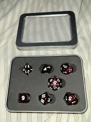 Solid Metal Polyhedral Set Of 7 Red RPG Dice W/ White Numbers & Case • $11.95