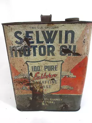 Vintage 1940's Selwin Motor Oil Empty Metal 2 Gallon Can • $68.99
