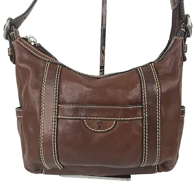 Fossil Brown Leather Shoulder Bag ZB 2460 Multi-pocket • $29.99