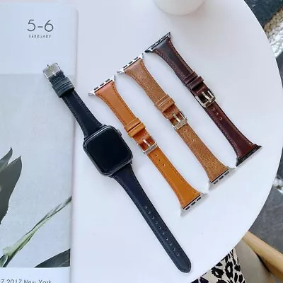 $19.49 • Buy Genuine Leather Watch Strap Bracelet Wrist Band For Apple Watch SE 6 5 4 38 44MM