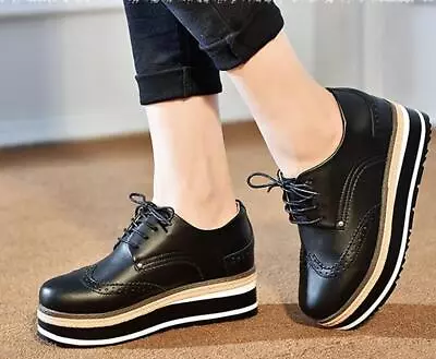 Casual Women Oxford Wedge High Heels Lace Up Brogue Wedge Platform Outdooor Shoe • $68.49