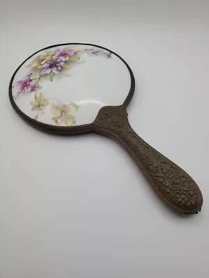 Victorian Ornate Hand Painted Porcelain 9  Hand Held Vanity Mirror • $9.99