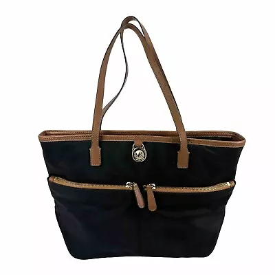 Michael Kors Kempton Tote Bag Black Nylon Handbag Purse Shoulder Bag Gold Accent • $59.95