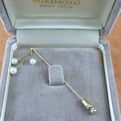 Mikimoto Akoya Pearl (4.3-5.1mm) Lapel Pin Brooch 18K Yellow Gold W/Case • $220