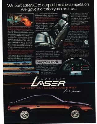 1984 Chrysler Laser XE Black Vintage Ad  • $8.95