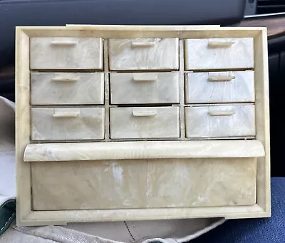 Retro MCM Marbleized Cream Akro-Mils Storage Cabinet 10 Drawers Bin Organizer • $59.95