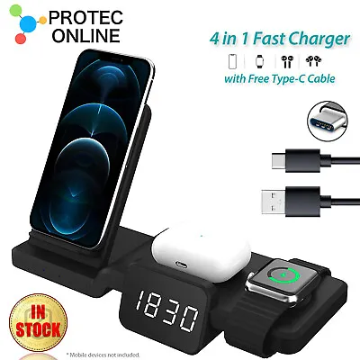 $49.95 • Buy 15W Wireless Charger Stand Digital Clock For Apple Airpods IPhone 14 13 12 Watch