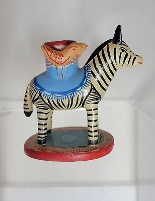Vintage Folk Art Zebra & Birds Mexico Candle Holder Pottery Tree Of Life • $58