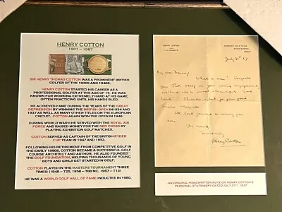 $695 • Buy An Original Personal Letter Written By Henry Cotton To Francis Ouimet Dated 1937