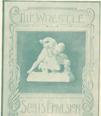 1897 The Wrestle Scott Emulsion Statue Wrestlers Torch Scrollwork Art Deco 8329 • $11.97