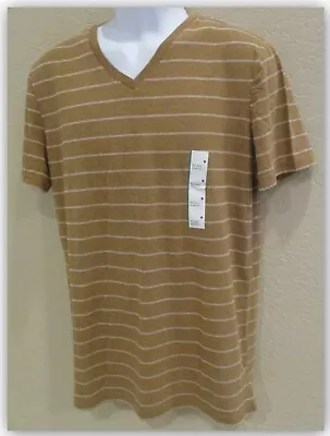 V-Neck T-shirt BROWN W STRIPE Short Sleeve Standard S M L  XL Or XXL Goodfellow • $10.26