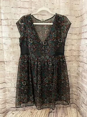 Ecote Dress Women's Medium A Line Black Floral Sleeveless V Neck Lined • $18.04