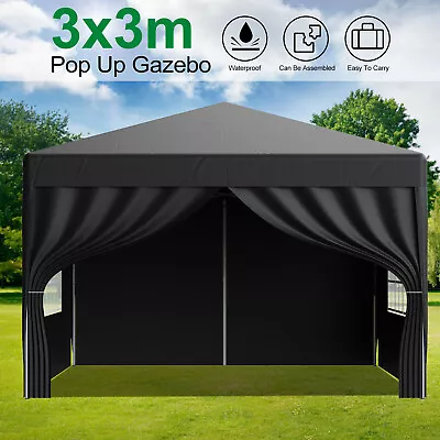 Heavy Duty Pop-up Gazebo W/4 Sides Camping Party Garden Canopy Tent Outdoor 3x3m • £83.49