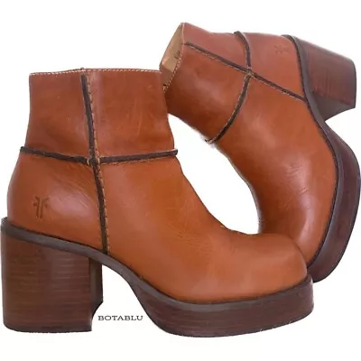 FRYE Vintage Y2K Platform Villager Chunky Brown Leather Ankle Bootie Boots 6.5 • $465