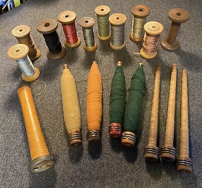 Lot Of 18 Vintage Wooden Industrial Thread Textile Spools Spindles Bobbins • $17.50