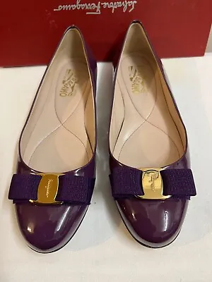Worn Once *AS NEW*  Salvatore Ferragamo  Bow Purple Patent Leather Flats/9 B Fit • $500