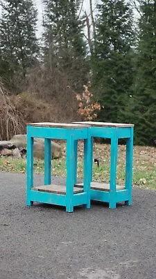 Turquoise Farmhouse End Table  Single   Set Of 2  Rustic Vintage Side Table • $119