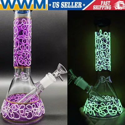 10'' Hookah Glow In The Dark Bong Glass Water Pipe Smoking Bubbler Pipes Purple • $22.99