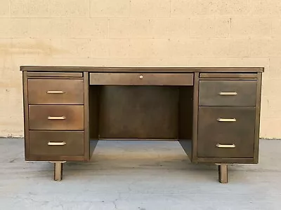 Mid Century Tanker Desk Custom Refinished In Acid Wash Patina • $1700