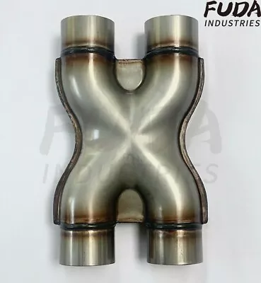 Universal Crossover X Pipe Dual 2.5  In/Out Stainless Steel Muffler Exhaust Tip • $29.98