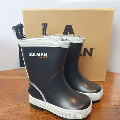 Sulman Mulle Wellies Kids Size 4.5 UK 21 Euro Black Waterproof Wellington Boots • £19.99