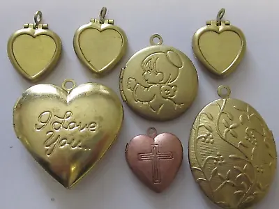 7 Vtg Modern Picture Lockets Lot Hearts Oval Round Nos Pendants Charms B • $10.20