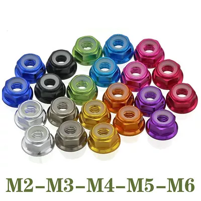 M2/3/4/5/6 Colorful Aluminum Alloy Hex Flange Self-Lock Nuts Nylon Insert Nut • $1.85