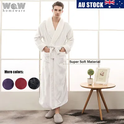  Unisex Long Dressing Gown Winter Robe Luxury Fleece Waffle Mens Womens Bathrobe • £26.03