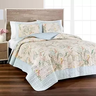 Martha Stewart Wildflower Bouquet KING Quilt PASTEL MULTI - $360 • $74.10