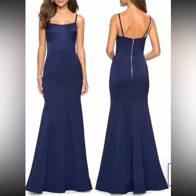 La Femme Women’s 4 Structured Jersey Trumpet Gown Dress Navy Blue Floor Length • $86.62