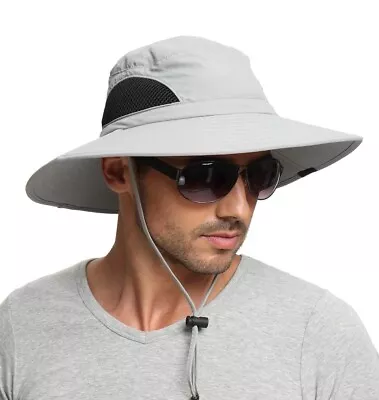 Wide Brim Sun Hat Summer UV Protection Beach Hat Fishing Showerproof Safari Hat • £5.99