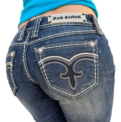 $74.97 • Buy Womens Rock Revival Bootcut Jean Low Rise Alanis Dark Bootcut Jean 26 X 33